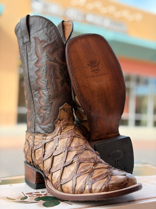 Handcrafted Pirarucu Fish Skin Leather Boots - Mocha