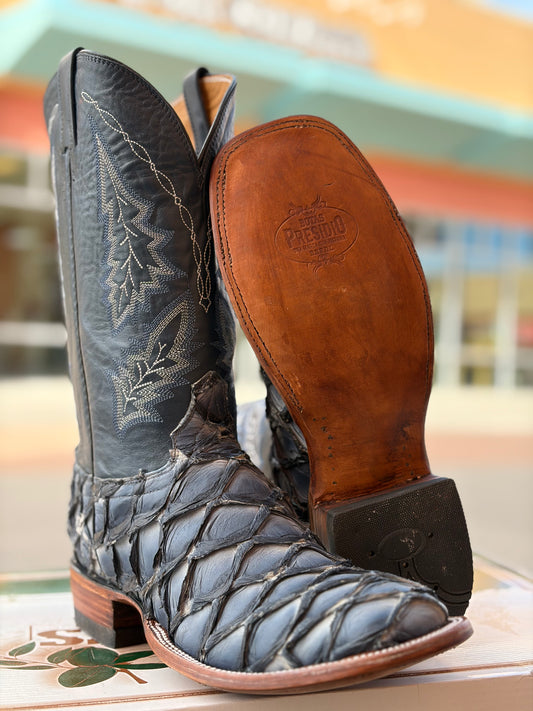 Handcrafted Pirarucu Fish Skin Leather Boots - Blue