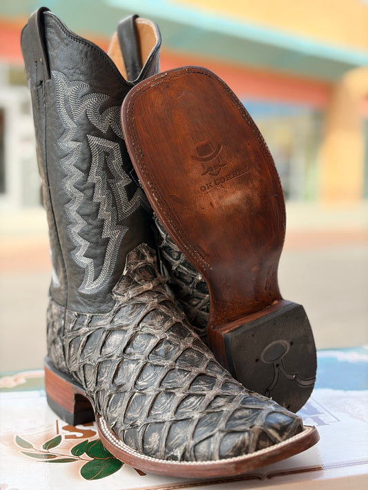 Handcrafted Pirarucu Fish Skin Leather Boots - Grey