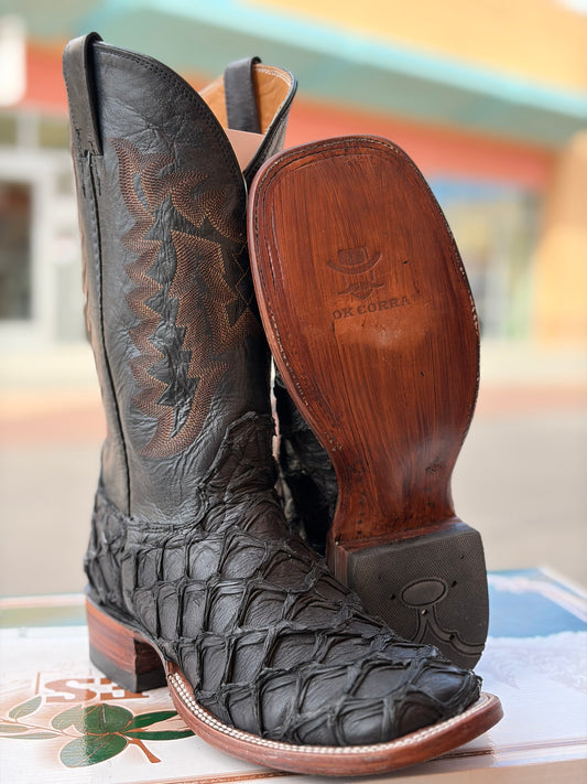 Handcrafted Pirarucu Fish Skin Leather Boots - Black
