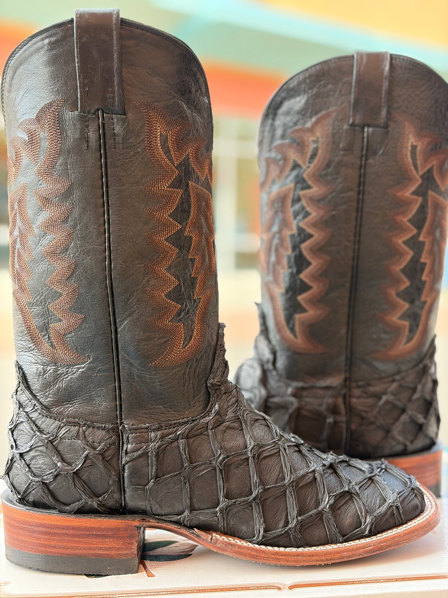 Handcrafted Pirarucu Fish Skin Leather Boots - Black