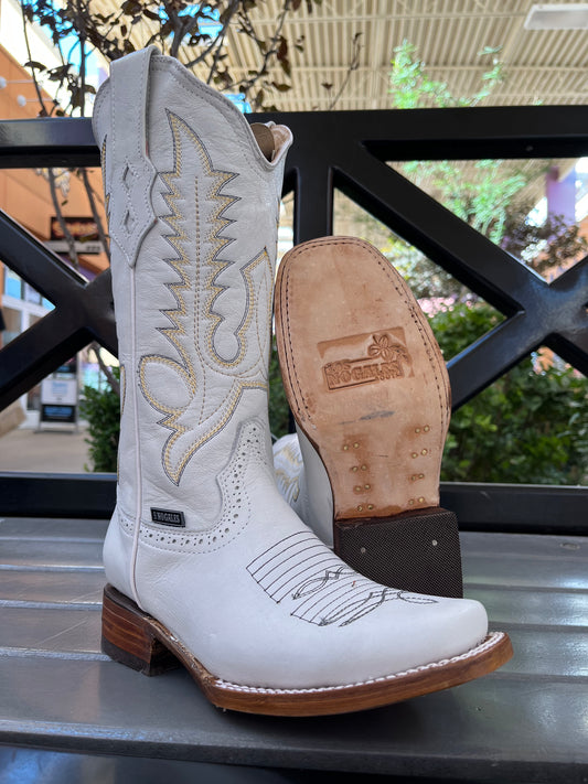 Women’s White Leather Boot (square toe)