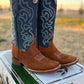 Women's Camel Brown Suede Blue Leather Boot (Square toe)