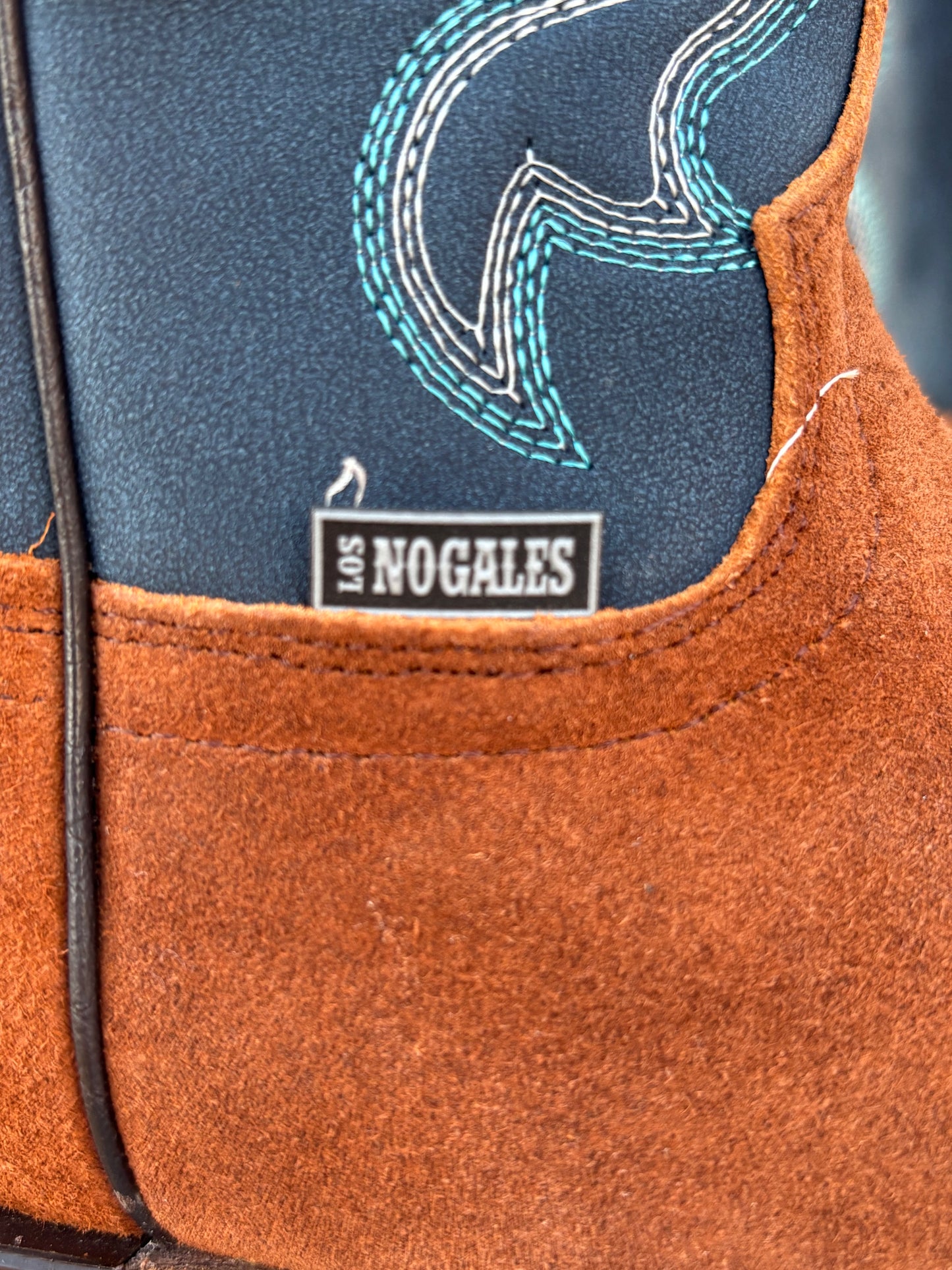 Women's Camel Brown Suede Blue Leather Boot (Square toe)