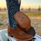Women's Camel Brown Suede Blue Leather Boot (Square toe)