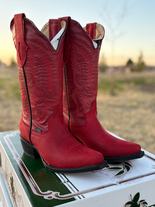 Women's Red Leather Boot (J toe)