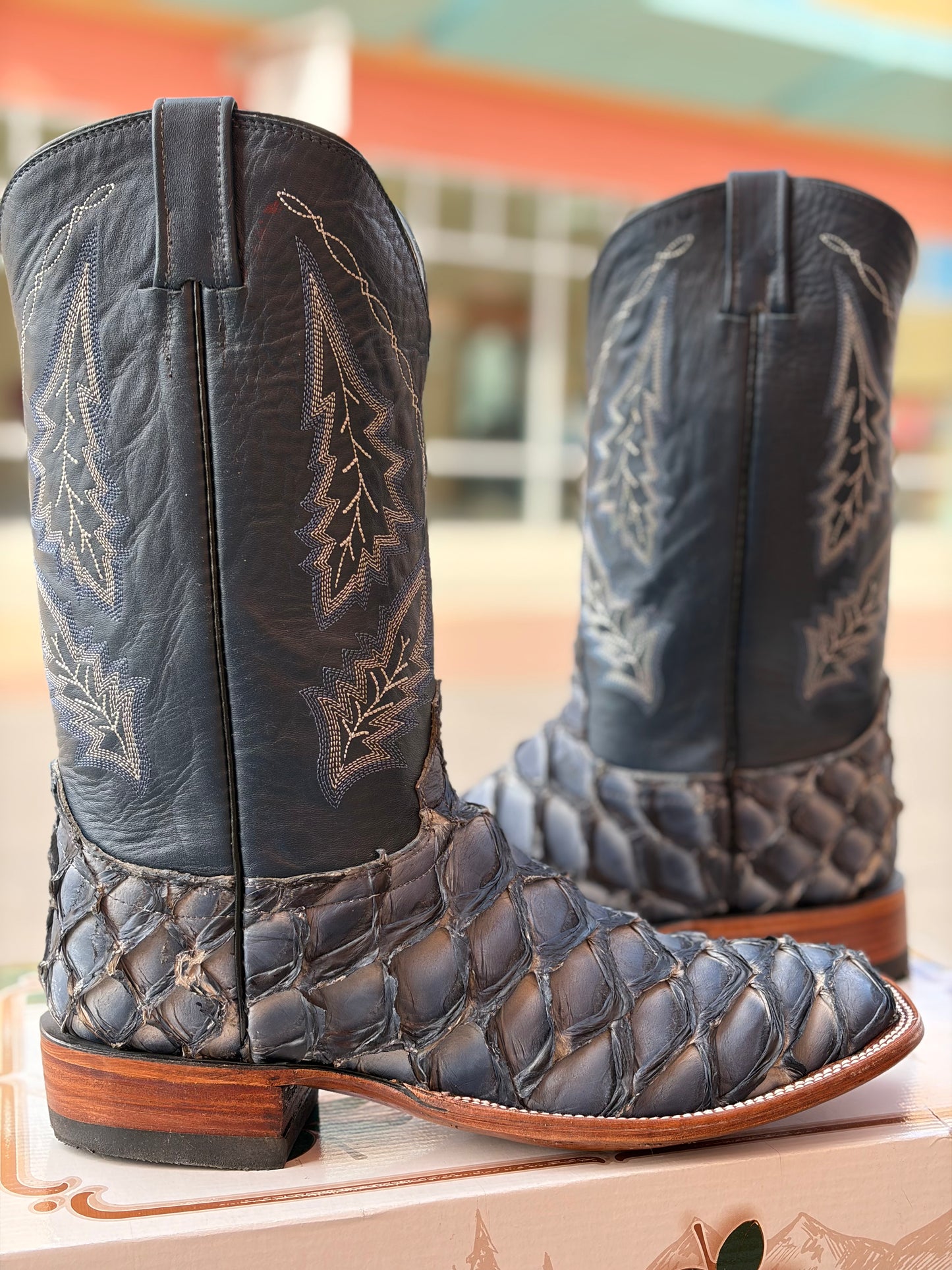Handcrafted Pirarucu Fish Skin Leather Boots - Blue