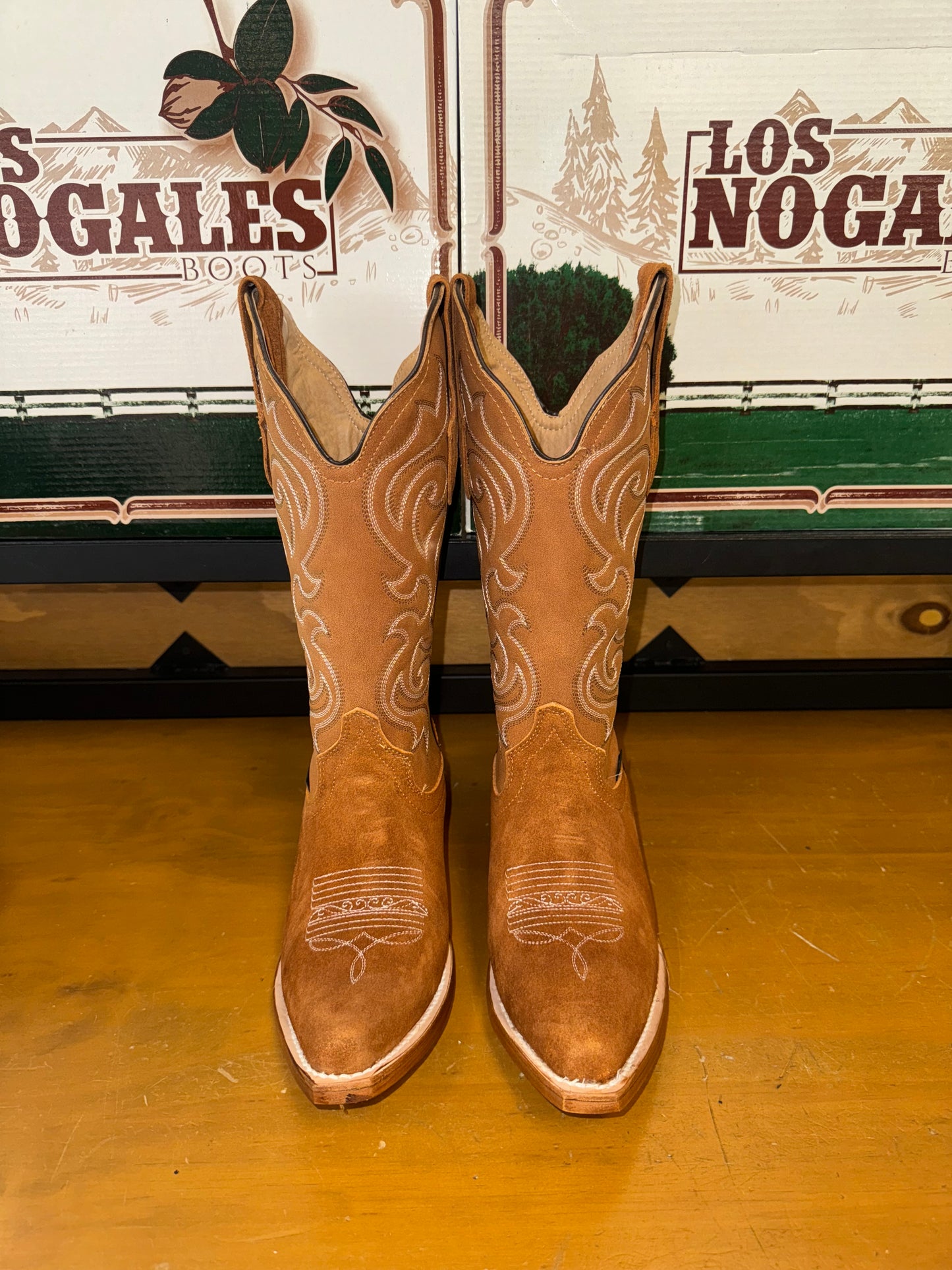 Women's Camel Brown Suede Boot (Square toe)