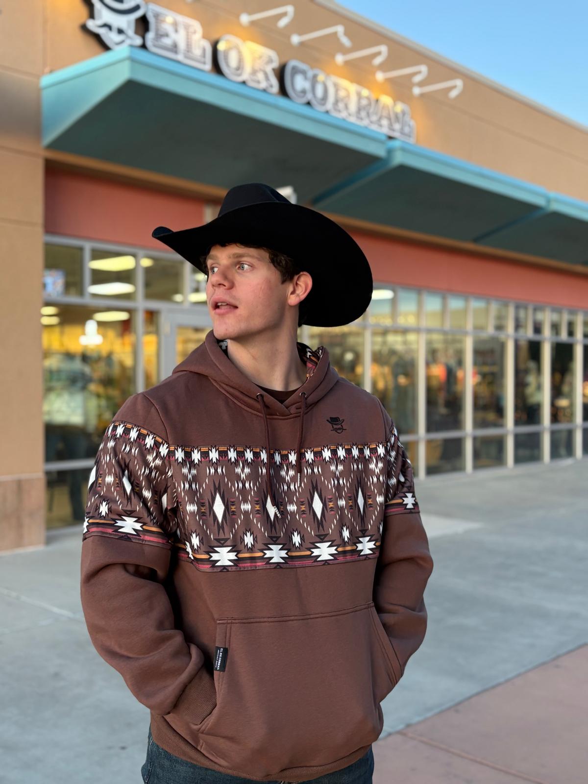 EL OK CORRAL Western Aztec Print Pullover Hoodie