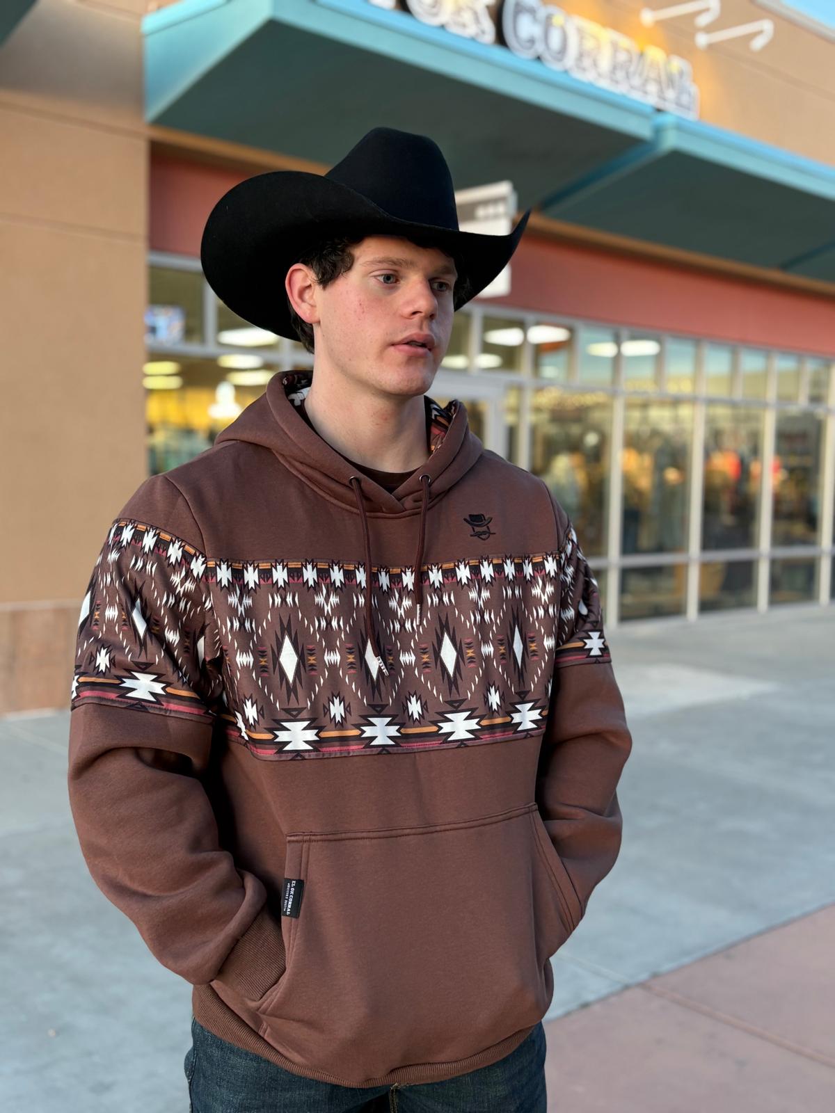 EL OK CORRAL Western Aztec Print Pullover Hoodie