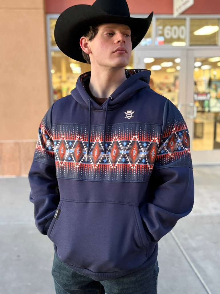 El OK Corral Navy Aztec Pullover Hoodie