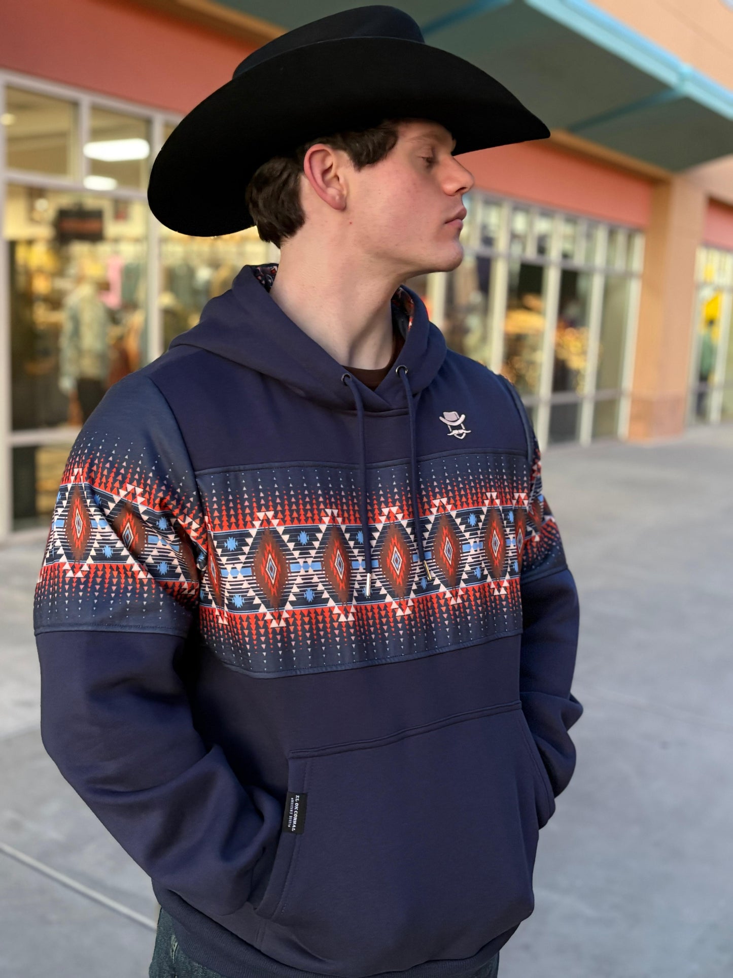 El OK Corral Navy Aztec Pullover Hoodie